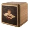 Cupid Oak Wood Urn